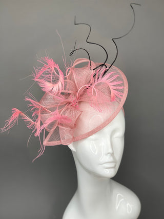 Pink and Black Fascinator, British Hat, Womens Tea Party Hat, Church Hat, Derby Hat, Fancy Hat, Pink Hat, Tea Party Hat, wedding hat