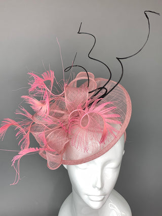 Pink and Black Fascinator, British Hat, Womens Tea Party Hat, Church Hat, Derby Hat, Fancy Hat, Pink Hat, Tea Party Hat, wedding hat