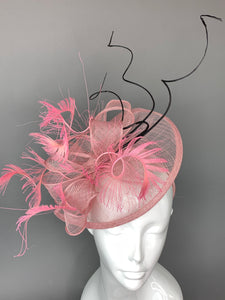 Pink and Black Fascinator, British Hat, Womens Tea Party Hat, Church Hat, Derby Hat, Fancy Hat, Pink Hat, Tea Party Hat, wedding hat