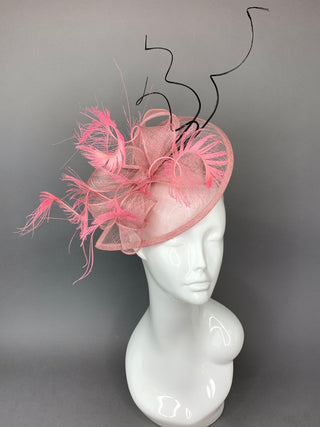 Pink and Black Fascinator, British Hat, Womens Tea Party Hat, Church Hat, Derby Hat, Fancy Hat, Pink Hat, Tea Party Hat, wedding hat