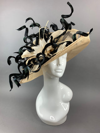 Nude and Black Derby Hat, Adjustable from 22.5 and smaller, Church hat, Tea Party Hat, Fashion Hat, Kentucky Derby Hat, Fancy Hat