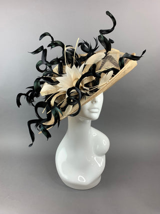 Nude and Black Derby Hat, Adjustable from 22.5 and smaller, Church hat, Tea Party Hat, Fashion Hat, Kentucky Derby Hat, Fancy Hat