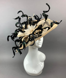 Nude and Black Derby Hat, Adjustable from 22.5 and smaller, Church hat, Tea Party Hat, Fashion Hat, Kentucky Derby Hat, Fancy Hat