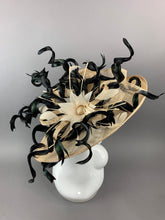 Load image into Gallery viewer, Nude and Black Derby Hat, Adjustable from 22.5 and smaller, Church hat, Tea Party Hat, Fashion Hat, Kentucky Derby Hat, Fancy Hat