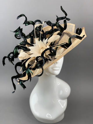 Nude and Black Derby Hat, Adjustable from 22.5 and smaller, Church hat, Tea Party Hat, Fashion Hat, Kentucky Derby Hat, Fancy Hat