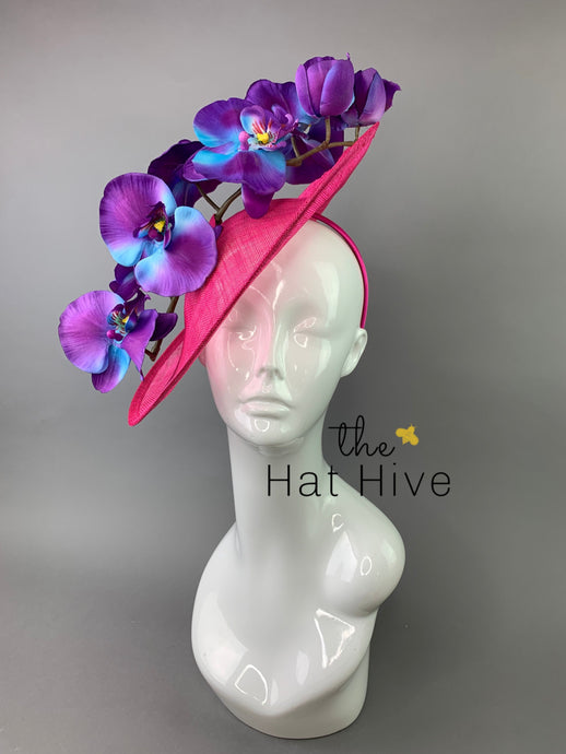 Pink and Purple floral Fascinator attaches with headband, Derby Hat, Womens Church Hat, Hatinator, Fancy Hat, Tea Party Hat, wedding hat