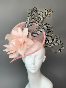 Blush Pink Fascinator on headband with lady Amherst Feathers, Women’s Tea Party Hat, Church Hat, Derby Hat, Fancy Hat, Pink Hat, wedding hat