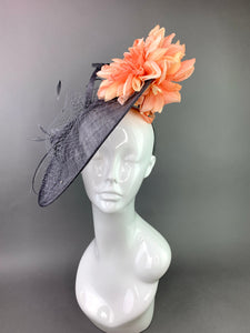 Gray and Coral Fascinator, hatinator, Kentucky Derby Hat, Church Hat, Fancy Hat, Royal Hat, Tea Party Hat, wedding hat