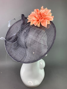 Gray and Coral Fascinator, hatinator, Kentucky Derby Hat, Church Hat, Fancy Hat, Royal Hat, Tea Party Hat, wedding hat