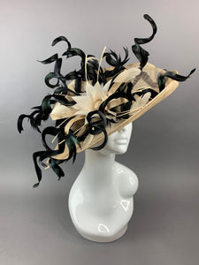 Nude and Black Derby Hat, Adjustable from 22.5 and smaller, Church hat, Tea Party Hat, Fashion Hat, Kentucky Derby Hat, Fancy Hat
