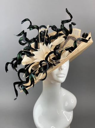 Nude and Black Derby Hat, Adjustable from 22.5 and smaller, Church hat, Tea Party Hat, Fashion Hat, Kentucky Derby Hat, Fancy Hat