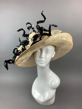 Nude and Black Derby Hat, Adjustable from 22.5 and smaller, Church hat, Tea Party Hat, Fashion Hat, Kentucky Derby Hat, Fancy Hat