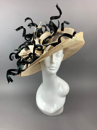 Nude and Black Derby Hat, Adjustable from 22.5 and smaller, Church hat, Tea Party Hat, Fashion Hat, Kentucky Derby Hat, Fancy Hat