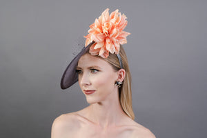 Gray and Coral Fascinator, hatinator, Kentucky Derby Hat, Church Hat, Fancy Hat, Royal Hat, Tea Party Hat, wedding hat
