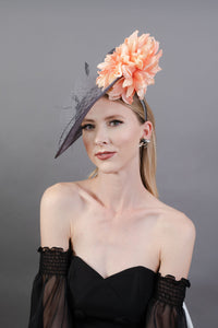 Gray and Coral Fascinator, hatinator, Kentucky Derby Hat, Church Hat, Fancy Hat, Royal Hat, Tea Party Hat, wedding hat