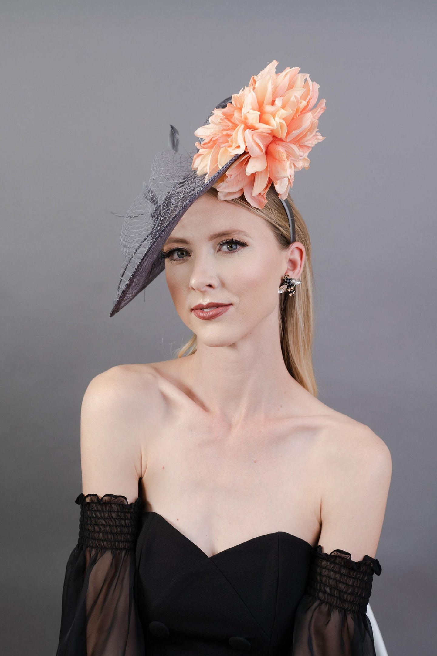 Gray and Coral Fascinator, hatinator, Kentucky Derby Hat, Church Hat, Fancy Hat, Royal Hat, Tea Party Hat, wedding hat