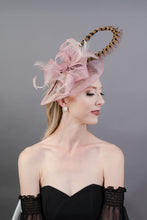 Load image into Gallery viewer, Blush Pink Fascinator with Pheasant Feather, Women&#39;s Tea Party Hat, Church Hat, Derby Hat, Fancy Hat, Pink Hat, Tea Party Hat, wedding hat