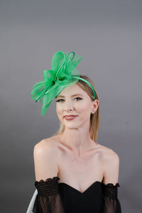 Green Mesh Crinoline Fascinator on headband, Mocha Brown Fascinator, Women&#39;s Tea Party Hat, Church Hat, Derby Hat, Fancy Hat, British Hat,