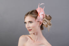 Load image into Gallery viewer, Light Pink Fascinator Flower on hair comb, Hair Piece, Tea Party Hat, Church Hat, Derby Hat, Fancy Hat, Pink Hat, Tea Party Hat, wedding hat