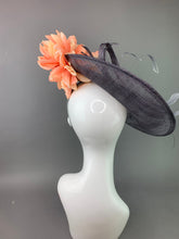 Load image into Gallery viewer, Gray and Coral Fascinator, hatinator, Kentucky Derby Hat, Church Hat, Fancy Hat, Royal Hat, Tea Party Hat, wedding hat