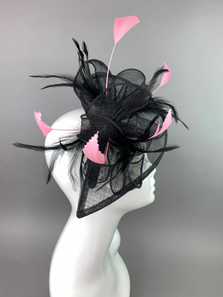 Black and pink Fascinator on headband, High Tea Party Hat, Derby Hat, Church Hat, Kentucky Derby, Fancy Hat, Tea Party Hat, wedding hat