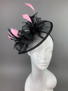 Black and pink Fascinator on headband, High Tea Party Hat, Derby Hat, Church Hat, Kentucky Derby, Fancy Hat, Tea Party Hat, wedding hat