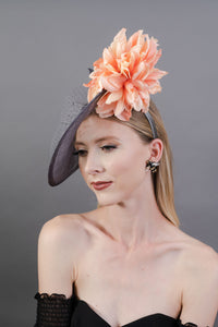 Gray and Coral Fascinator, hatinator, Kentucky Derby Hat, Church Hat, Fancy Hat, Royal Hat, Tea Party Hat, wedding hat