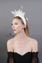 Load image into Gallery viewer, White Fascinator Headband - Bridal Fascinator -  Women&#39;s Tea Party Hat, Derby Hat, Bridal Hat, White Hat, Tea Party Hat, wedding hat