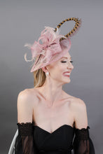 Load image into Gallery viewer, Blush Pink Fascinator with Pheasant Feather, Women&#39;s Tea Party Hat, Church Hat, Derby Hat, Fancy Hat, Pink Hat, Tea Party Hat, wedding hat