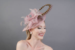 Blush Pink Fascinator with Pheasant Feather, Women&#39;s Tea Party Hat, Church Hat, Derby Hat, Fancy Hat, Pink Hat, Tea Party Hat, wedding hat