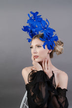 Load image into Gallery viewer, Royal Blue Feather Fascinator on headband, Tea Party Hat, Kentucky Derby Hat, British Hat, Wedding hat, women&#39;s hat