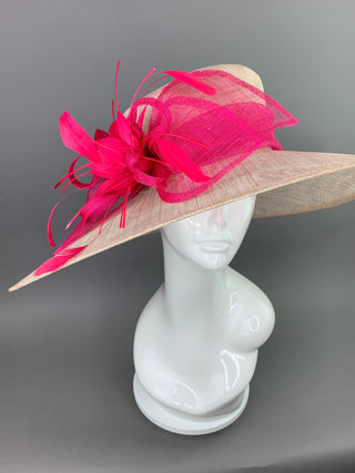 Nude and Fuchsia Derby Hat, Adjustable from 22.5 and smaller, Church hat, Tea Party Hat, Fashion Hat, Kentucky Derby Hat, Fancy Hat