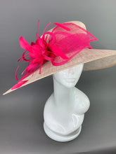 Load image into Gallery viewer, Nude and Fuchsia Derby Hat, Adjustable from 22.5 and smaller, Church hat, Tea Party Hat, Fashion Hat, Kentucky Derby Hat, Fancy Hat
