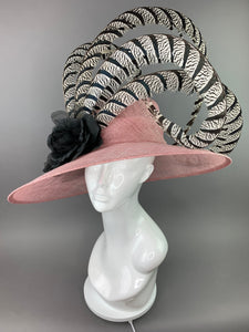 Blush Pink Hat with lady Amherst Feathers, Internal adjustable band to fit 22.5" and smaller Women’s Tea Party Hat, Church Hat, Derby Hat