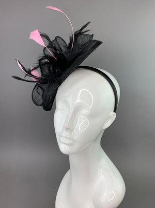 Black and pink Fascinator on headband, High Tea Party Hat, Derby Hat, Church Hat, Kentucky Derby, Fancy Hat, Tea Party Hat, wedding hat