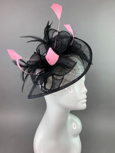 Black and pink Fascinator on headband, High Tea Party Hat, Derby Hat, Church Hat, Kentucky Derby, Fancy Hat, Tea Party Hat, wedding hat