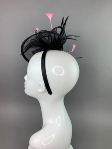 Black and pink Fascinator on headband, High Tea Party Hat, Derby Hat, Church Hat, Kentucky Derby, Fancy Hat, Tea Party Hat, wedding hat