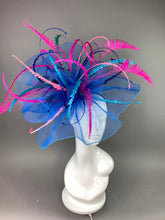 Load image into Gallery viewer, Turquoise color spray crinoline Fascinator on Headband - Kentucky Derby Hat - Women’s High Tea Party Hat, Church Hat, Fancy Hat, wedding hat