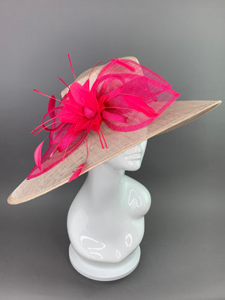 Nude and Fuchsia Derby Hat, Adjustable from 22.5 and smaller, Church hat, Tea Party Hat, Fashion Hat, Kentucky Derby Hat, Fancy Hat