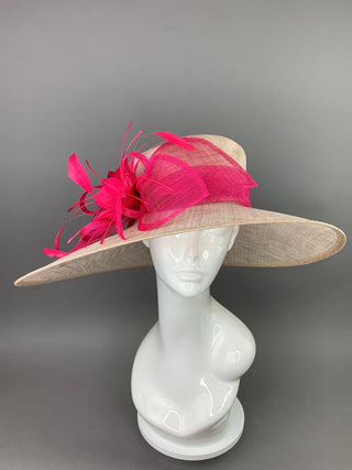 Nude and Fuchsia Derby Hat, Adjustable from 22.5 and smaller, Church hat, Tea Party Hat, Fashion Hat, Kentucky Derby Hat, Fancy Hat