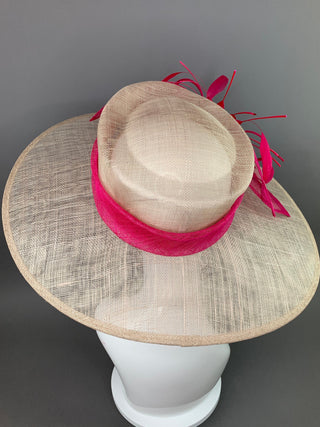 Nude and Fuchsia Derby Hat, Adjustable from 22.5 and smaller, Church hat, Tea Party Hat, Fashion Hat, Kentucky Derby Hat, Fancy Hat