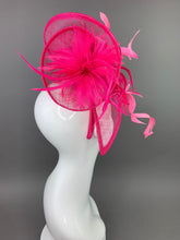 Load image into Gallery viewer, Fuschia and light pink Fascinator, Womens Tea Party Hat, Church Hat, Derby Hat, Fancy Hat, Bachelorette Hat, Tea Party Hat, wedding hat