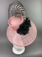 Load image into Gallery viewer, Blush Pink Hat with lady Amherst Feathers, Internal adjustable band to fit 22.5&quot; and smaller Women’s Tea Party Hat, Church Hat, Derby Hat