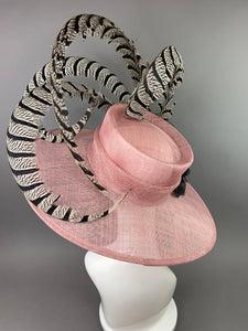 Blush Pink Hat with lady Amherst Feathers, Internal adjustable band to fit 22.5" and smaller Women’s Tea Party Hat, Church Hat, Derby Hat