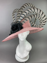 Load image into Gallery viewer, Blush Pink Hat with lady Amherst Feathers, Internal adjustable band to fit 22.5&quot; and smaller Women’s Tea Party Hat, Church Hat, Derby Hat