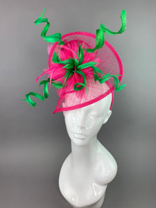 Fuschia and Kelly Green Fascinator, on headband, Womens Tea Party Hat, Church Hat, Derby Hat, Fancy Hat, Bachelorette Hat, Tea Party Hat,
