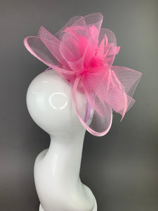 Light Pink Fascinator on headband, Women's Tea Party Hat, Hat with Veil, Church Hat, Kentucky Derby Hat, Fancy Hat, wedding hat,