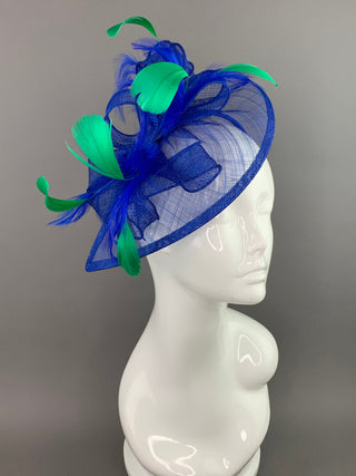 Royal Blue and Kelly Green Fascinator on headband, Tea Party Hat, Church Hat, Derby Hat, Fancy Hat, High Tea Hat, wedding hat, women's hat