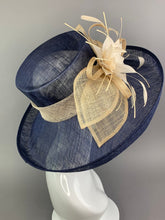 Load image into Gallery viewer, Navy Blue &amp; Nude Kentucky Derby Hat, Church hat, Tea Party Hat, Fashion Hat, Derby Hat, Fancy Hat, Kentucky Derby Hat