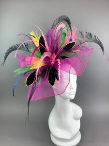 Fuchsia Pink, Fascinator headband, crinoline Fascinator,  Kentucky Derby Hat, Women’s High Tea Party Hat, Church Hat, wedding hat, Big hat